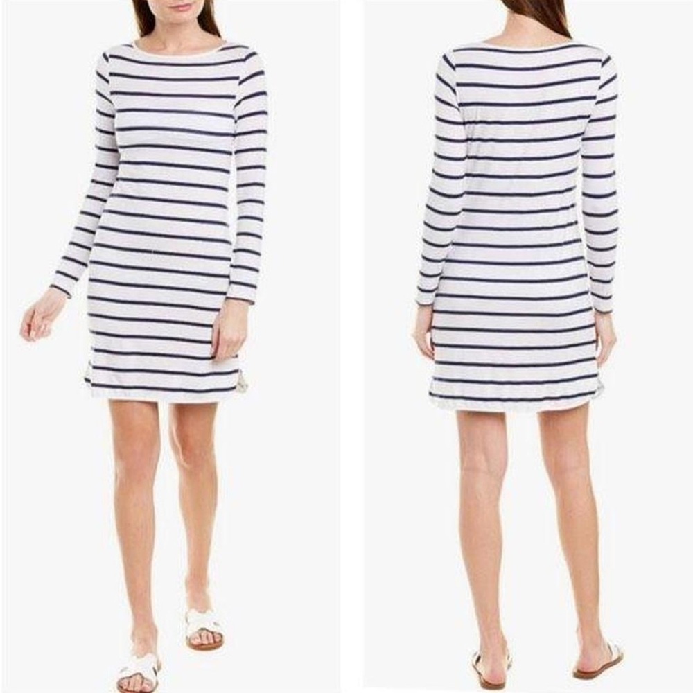 MOTT50 Green and White Striped Long Sleeve UPF Shirt Dress